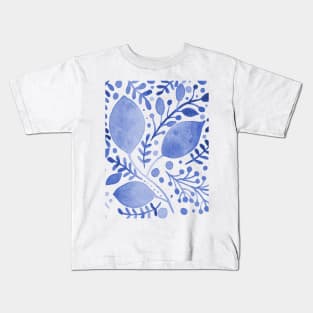 Blue watercolor leaves Kids T-Shirt